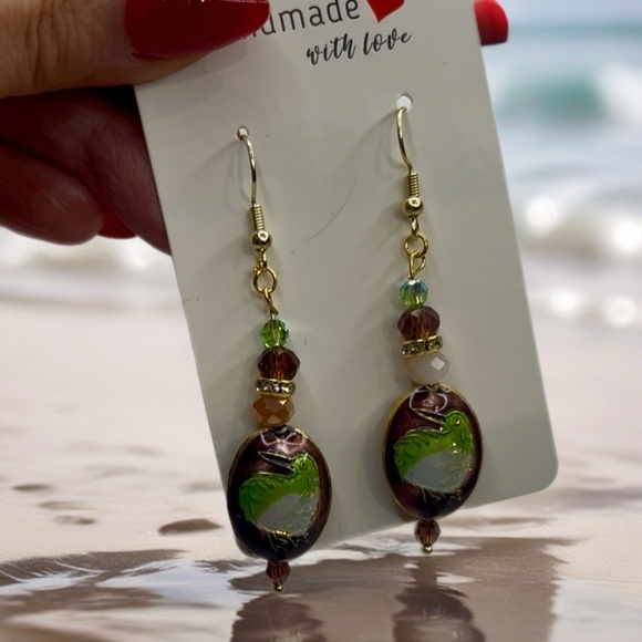 Handmade Green and Brown Earrings - Picture 3 of 7